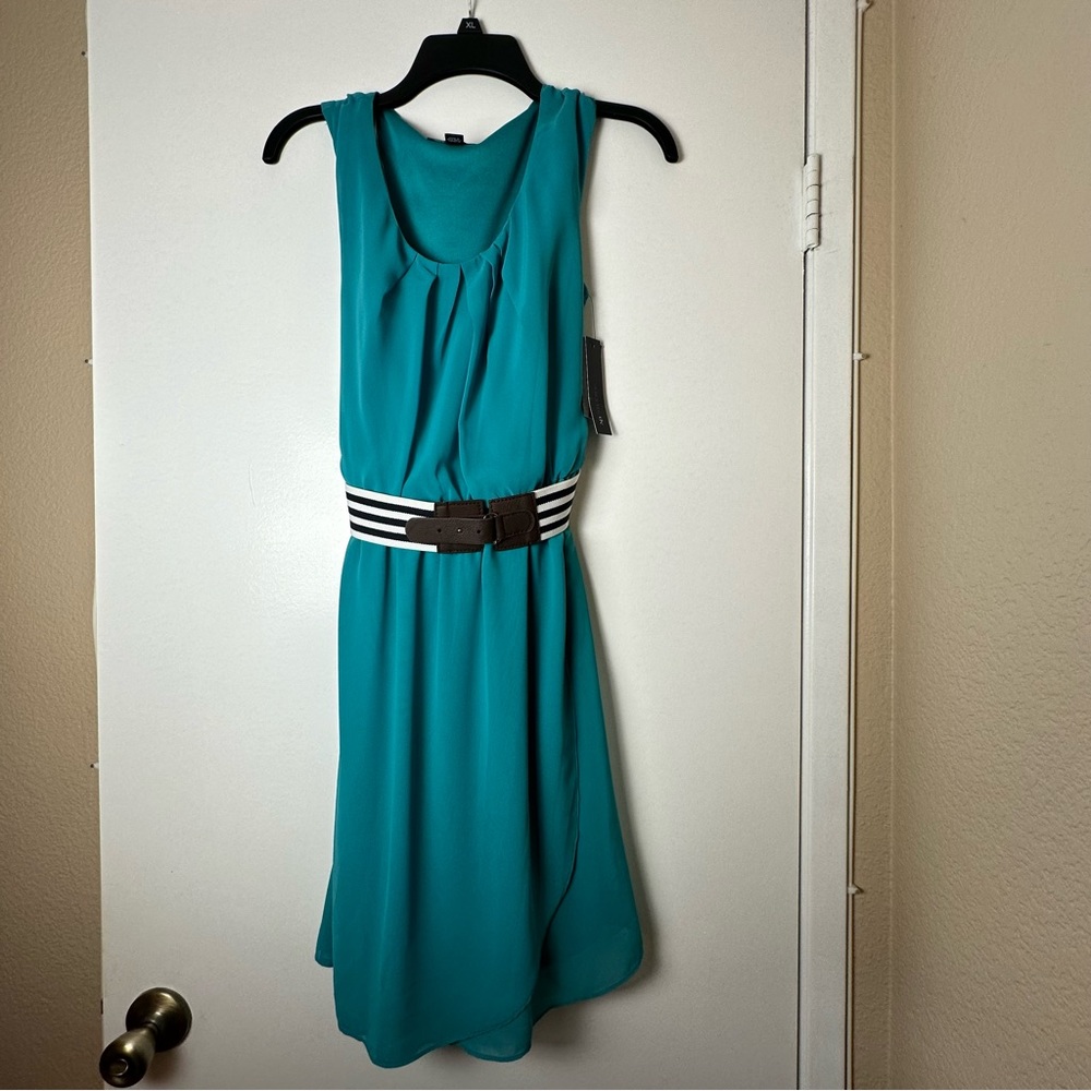 NWT AB Studio Women’s Teal Dress with Striped Belt - Size Small